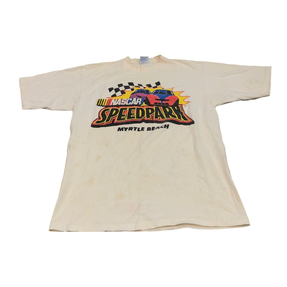 All Sport NASCAR Speedpark Myrtle Beach T Shirt Mens Large White Vintage 90s